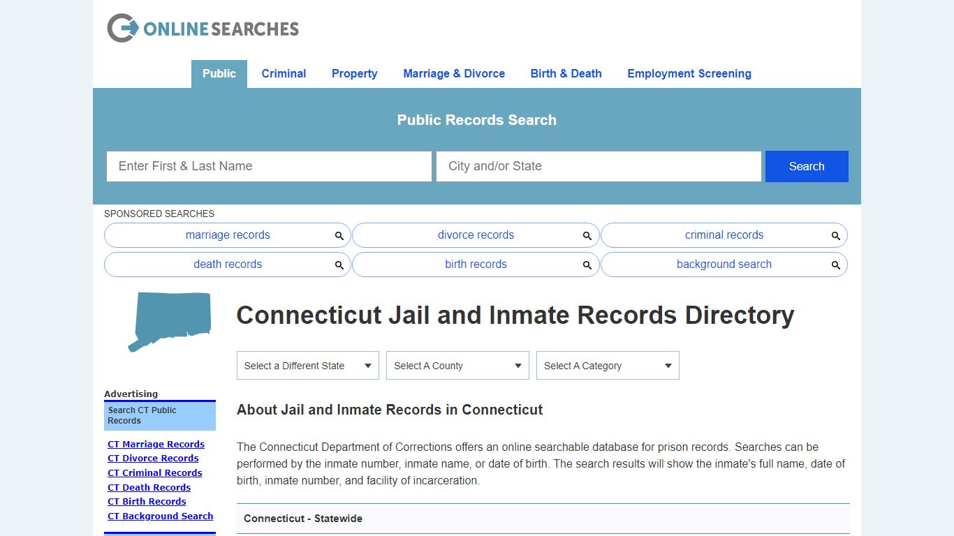 Connecticut Jail and Inmate Records Search Directory - OnlineSearches.com