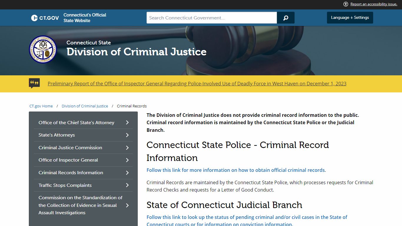 Criminal Records - CT.gov